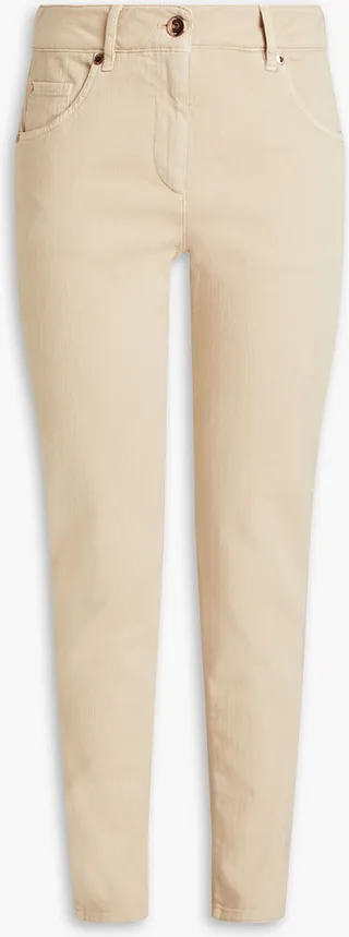 Bead-embellished high-rise slim-leg jeans
