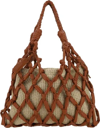 Staud Hitch Woven Logo Lettering Shoulder Bag