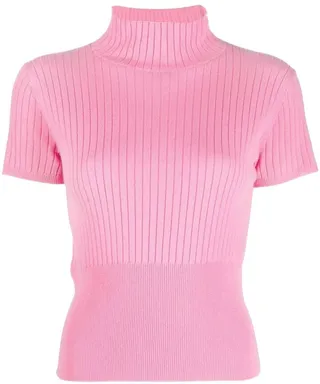 Ribbed-Knit Short-Sleeved Top