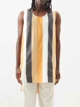 Elongated-hem Striped Cotton Tank Top