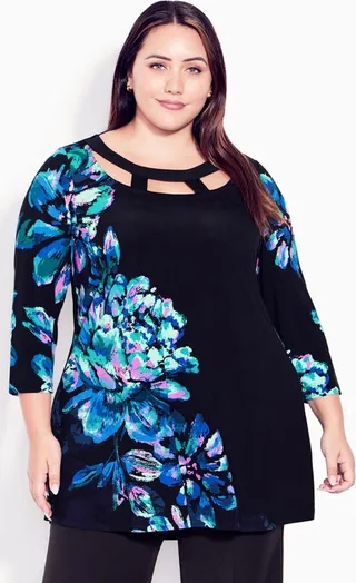 EVANS | Women's Plus Size Harriet Placement Tunic - blue - 14W