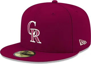Men's Cardinal Colorado Rockies Logo White 59FIFTY Fitted Hat