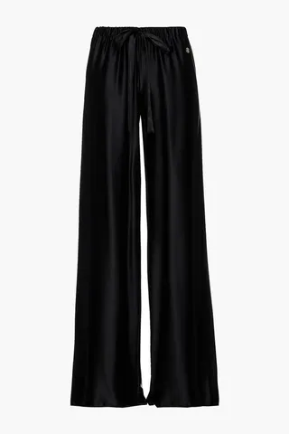 Gathered silk-blend satin wide-leg pants