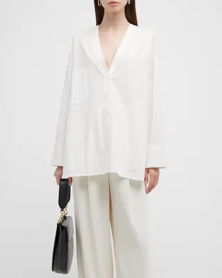 Button-Front V-Neck Blouse