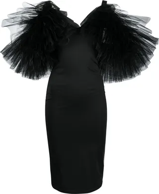 Tulle-Detail Midi Dress