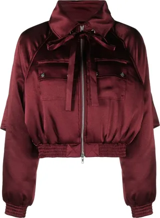 Bow-Embellished Bomber Jacket