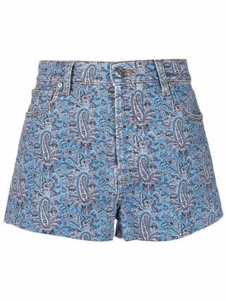 Paisley Pattern Denim Shorts
