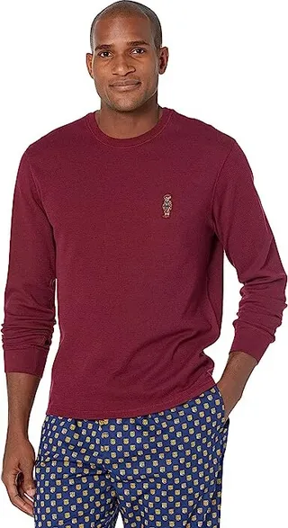 Polo Ralph Lauren Polo Bear Midweight Waffle Long Sleeve Sleepwear Crew (Classic Wine Heritage Icon Bear) Men's Pajama