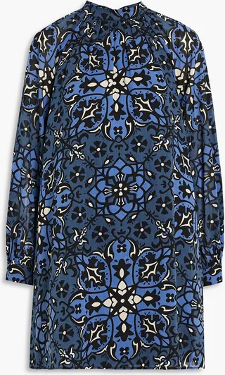 Zariah gathered printed cotton-gauze mini dress