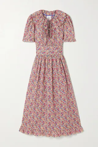 Horror Vacui - Angela Scalloped Belted Ruffled Floral-print Cotton Midi Dress - Multi