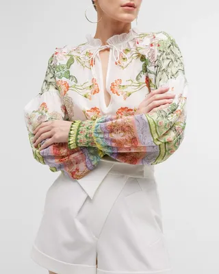 Julius Smocked-Cuff Silk-Blend Blouse