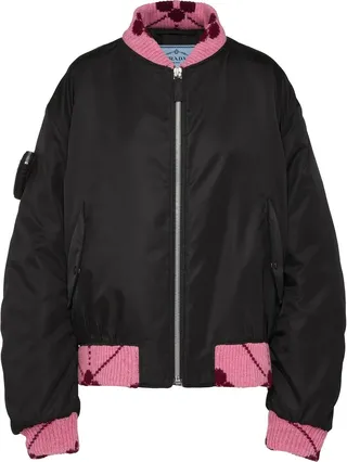 Re-Nylon jacquard-trim bomber jacket