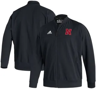 Men's Black Nebraska Huskers 2021 Sideline Woven Primeblue Full-Zip Bomber Jacket