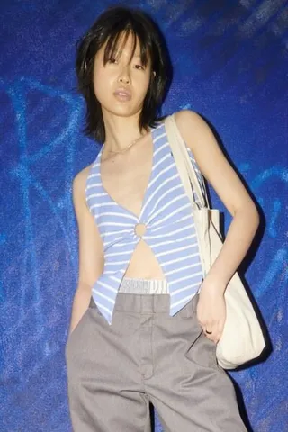 Urban Renewal Remade Polo Striped O-Ring Halter Top