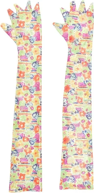 Floral-Print Mesh Fingerless Gloves
