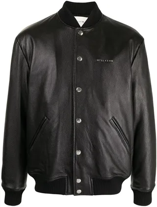 Logo-Print Pebbled Leather Jacket