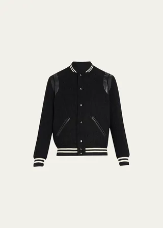 Men's Lurex Leather-Trim Teddy Jacket