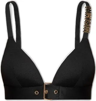 Moschino Logo-Plaque Buckled Triangle Bikini Top