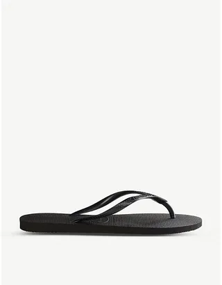 Womens Slim Black Logo-embellished Rubber Flip-flops