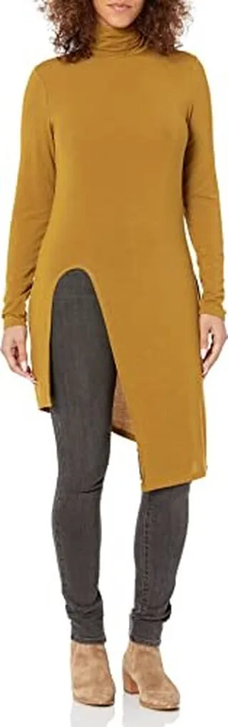 BCBGMAXAZRIA Women's Long Sleeve Asymmetrical Top with Turtleneck