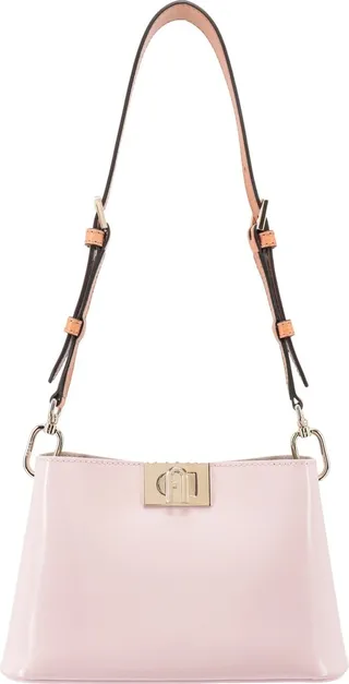 Patent leather shoulder bag with metal Arco logo