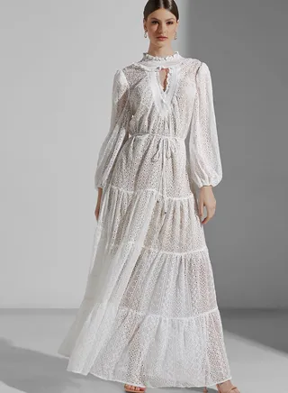 Balloon Sleeves Tiered Dress