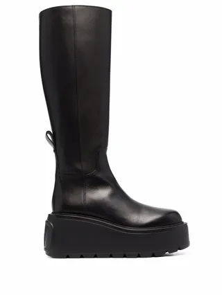 VLogo knee-high leather platform boots