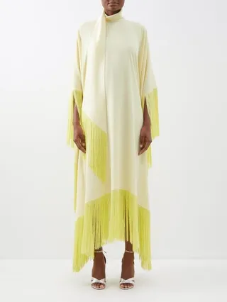 Mrs. Ross Scarf Fringed Crepe Kaftan Dress