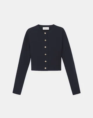 Wool Silk Crepe Button Front Fitted Jacket