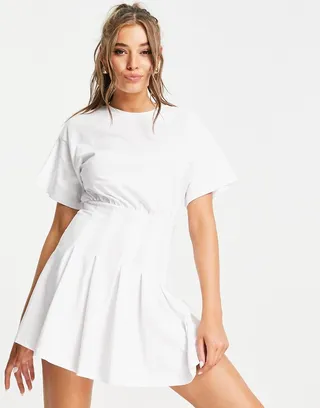 ASOS DESIGN mini tennis skirt t-shirt dress in white
