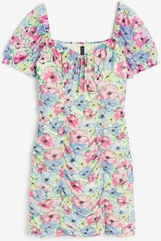 Gathered Eyelet Embroidery Dress
