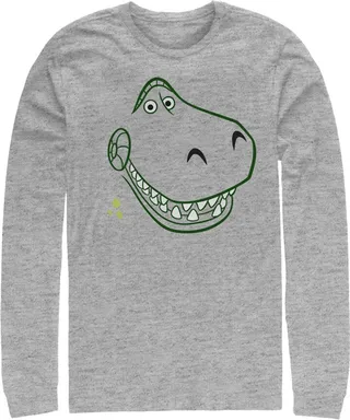 Men's Toy Story Grinning Rex Face Long Sleeve Shirt - Athletic Heather - X Large