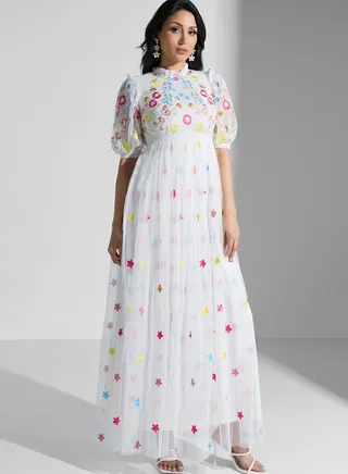 Embroidered Tiered Dress