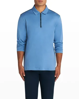 Men's Long-Sleeve Quarter-Zip Placket Polo Shirt