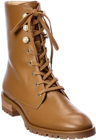 Stuart Weitzman Laine Pearl Leather Combat Boot