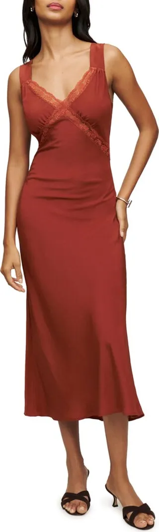 Provence Lace Trim Cutout Silk Slipdress