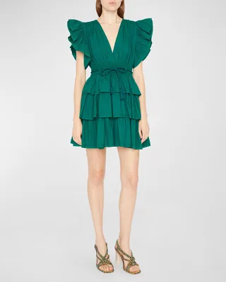 Camilla Pintuck Poplin Mini Ruffle Dress