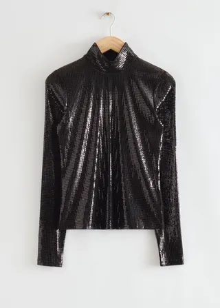 Fitted Sequin Turtleneck Top