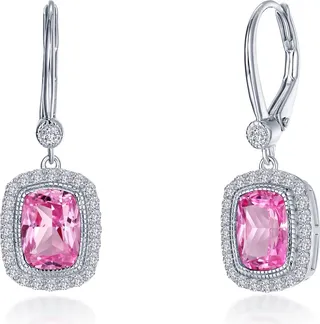 Fancy Lab Created Sapphire & Simulated Diamond Halo Drop Earrings