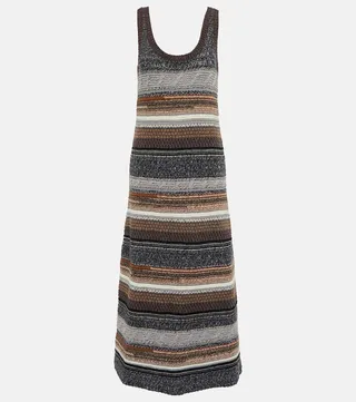 Striped cashmere and wool midi dress