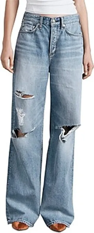 rag & bone Logan Distressed High Rise Wide Leg Jeans in Vandam