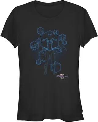 Junior's Marvel Spider-Man: No Way Home Black Suit Blueprint T-Shirt - Black - 2X Large