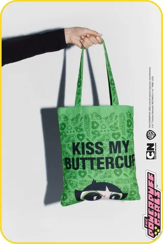 Nasty Gal Womens 'Kiss My Buttercup' Powerpuff Tote Bag