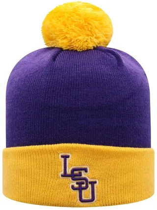 Men's Top of the World Purple and Gold Lsu Tigers Core 2-Tone Cuffed Knit Hat with Pom
