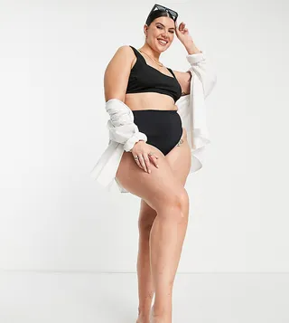 ASOS DESIGN Curve mix and match high leg high waist bikini bottom in black