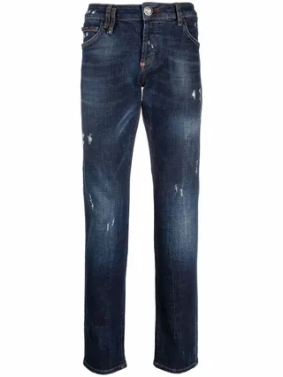 Straight-Cut Distressed Jeans