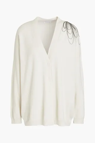 Bead-embellished cashmere cardigan