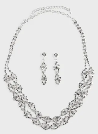 Rhinestone Necklace & Drop Earring Set