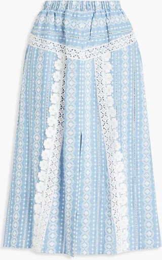 Javiana lace-trimmed cotton-jacquard midi skirt