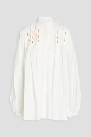 Pleated embroidered cotton-poplin shirt